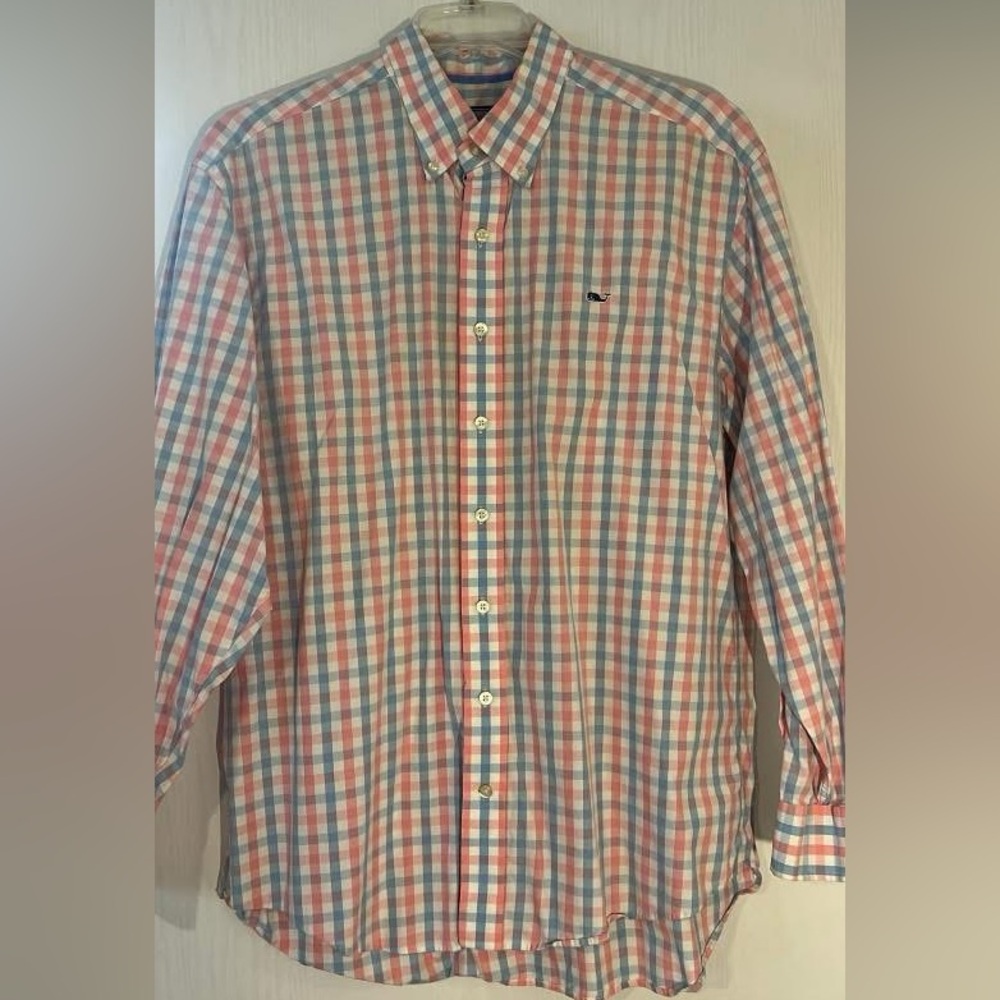 Vineyard vines pink/blue Classic Checkered Button-Down Shirt L